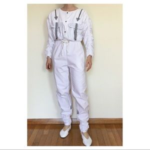 VINTAGE RETRO WHITE COTTON FLIGHT JUMPSUIT XS RARE